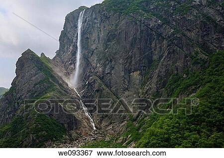 Pissing Mare Falls plunging into Western Brook Pond with steep rock cliff at Gros Morne National Park Newfoundland View Large Photo Image Stock Photo - Pissing Mare Falls plunging into Western Brook Pond with steep rock cliff at Gros Morne National Park Newfoundland. Fotosearch