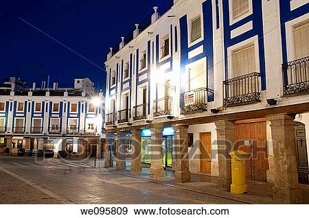 Plaza de Espa±a, night view. Valdepe±as, Ciudad Real province, Castilla La Mancha, Spain. View Large Photo Image Stock Photo - Plaza de Espa±a, night view. Valdepe±as, Ciudad Real province, Castilla La Mancha, Spain.. Fotosearch