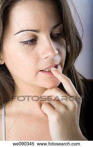 Portrait studio thoughtful girl. View Large Photo Image Stock Photography - Portrait studio thoughtful girl.. Fotosearch