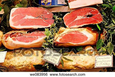 Prosciutto ham, Central Market, Florence, Italy View Large Photo Image Stock Photograph - Prosciutto ham, Central Market, Florence, Italy. Fotosearch