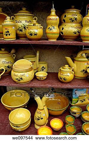 Provence Moustiers Sainte Marie Earthenware Vases On Display Shop View Large Photo Image Picture - Provence Moustiers Sainte Marie Earthenware Vases On Display Shop. Fotosearch