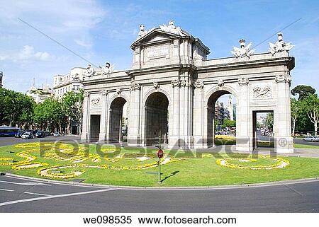 Puerta de Alcalß, Independencia Square. Madrid, Spain. View Large Photo Image Stock Photography - Puerta de Alcalß, Independencia Square. Madrid, Spain.. Fotosearch