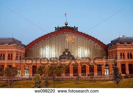 Puerta de Atocha Railway Station, night view. Madrid, Spain. View Large Photo Image Stock Image - Puerta de Atocha Railway Station, night view. Madrid, Spain.. Fotosearch