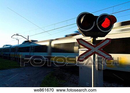 Stock Image - Railway crossing, La Cavada, Cantabria, Spain. Fotosearch