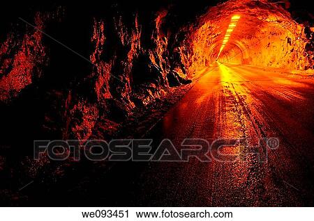 Red lights of the Wawona Road tunnel at night in Yosemite National Park View Large Photo Image Stock Image - Red lights of the Wawona Road tunnel at night in Yosemite National Park. Fotosearch