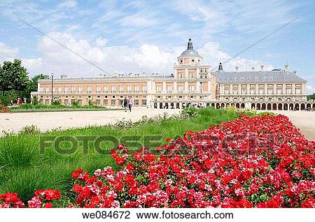 Royal Palace and red flowers. Aranjuez, Madrid province, Spain. View Large Photo Image Stock Image - Royal Palace and red flowers. Aranjuez, Madrid province, Spain.. Fotosearch