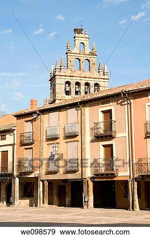 Santa Mar? a church and Main Square. Ayll? n, Segovia province, Castilla Le? n, Spain. View Large Photo Image Stock Photo - Santa Mar? a church and Main Square. Ayll? n, Segovia province, Castilla Le? n, Spain.. Fotosearch