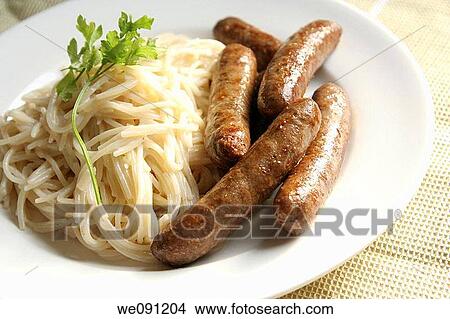sausages with Italian spaghetti View Large Photo Image Picture - sausages with Italian spaghetti. Fotosearch