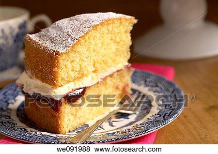 Stock Photo - Slice of Victoria Sponge Cake. Fotosearch