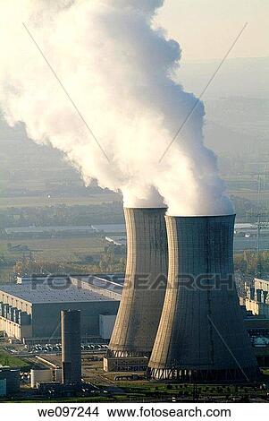 Smoke emitting from cooling towers, Tricastin nuclear power plant in the Rhone river valley, Drome, France View Large Photo Image Picture - Smoke emitting from cooling towers, Tricastin nuclear power plant in the Rhone river valley, Drome, France. Fotosearch