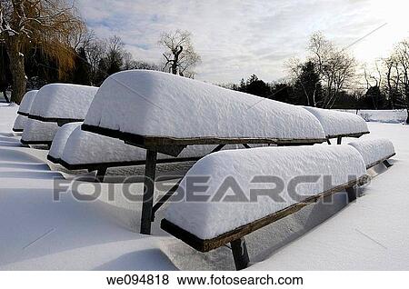 Snow covered picnic benches in the empty Websters Falls Conservation Area Park in winter View Large Photo Image Stock Photo - Snow covered picnic benches in the empty Websters Falls Conservation Area Park in winter. Fotosearch