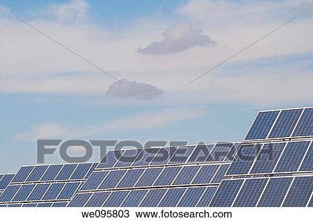 Stock Image - Solar panels. Ciudad Real province, Castilla La Mancha, Spain.. Fotosearch