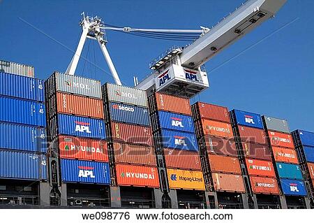 Stacks of portainers loaded onto a cargo container ship View Large Photo Image Stock Photograph - Stacks of portainers loaded onto a cargo container ship. Fotosearch