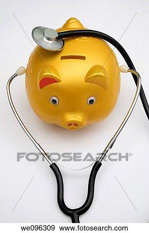 Stethoscope and piggy bank View Large Photo Image Stock Photo - Stethoscope and piggy bank. Fotosearch