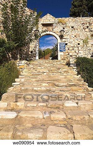 Stone stairway leading to the entrance of the 14th-century Genoese fort on Pigeon Island, Kusadasi, Turkey View Large Photo Image Picture - Stone stairway leading to the entrance of the 14th-century Genoese fort on Pigeon Island, Kusadasi, Turkey. Fotosearch