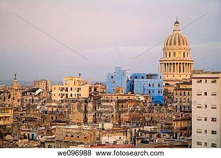 Sunset on the Capitol and Havana buildings, Cuba View Large Photo Image Stock Photo - Sunset on the Capitol and Havana buildings, Cuba. Fotosearch