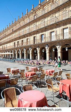 Terraces in Plaza Mayor. Salamanca, Castilla Le? n, Spain. View Large Photo Image Stock Photo - Terraces in Plaza Mayor. Salamanca, Castilla Le? n, Spain.. Fotosearch