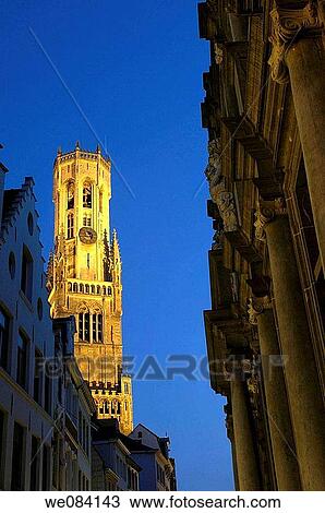 The Belfry at dusk, Bruges. Flanders, Belgium View Large Photo Image Stock Image - The Belfry at dusk, Bruges. Flanders, Belgium. Fotosearch