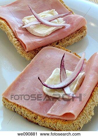 Toasted bread with ham and goat cheese View Large Photo Image Stock Image - Toasted bread with ham and goat cheese. Fotosearch