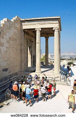 Tourists visiting the Erecte? n, Acropolis, Athens, Greece View Large Photo Image Stock Photo - Tourists visiting the Erecte? n, Acropolis, Athens, Greece. Fotosearch