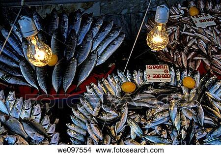 Turkey istanbul at great bazaar fresh fishes on a stall View Large Photo Image Picture - Turkey istanbul at great bazaar fresh fishes on a stall. Fotosearch