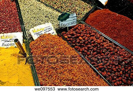 Stock Image - Turkey istanbul at great bazaar stall of spices. Fotosearch