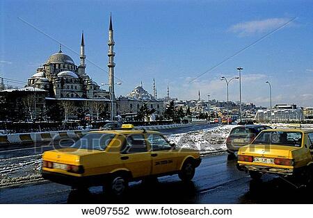 Turkey istanbul taxis and suleiman the magnificent mosque in the background View Large Photo Image Stock Image - Turkey istanbul taxis and suleiman the magnificent mosque in the background. Fotosearch