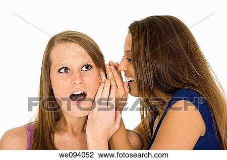 Two beautiful caucasian women telling secret on a white background View Large Photo Image Stock Image - Two beautiful caucasian women telling secret on a white background. Fotosearch