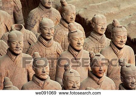 Stock Photo - Unique faces of the Terra Cotta Warriors in Xi? an China. Fotosearch