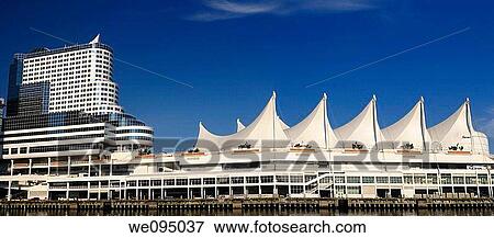 Vancouver Canada Place Cruise ship dock with hotel and Trade Centre sails and IMAX suspended on pilons View Large Photo Image Stock Photo - Vancouver Canada Place Cruise ship dock with hotel and Trade Centre sails and IMAX suspended on pilons. Fotosearch