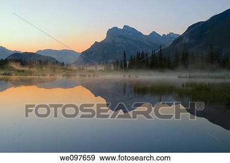 vermillion lake with mount rundle and reflection at dawn View Large Photo Image Stock Photo - vermillion lake with mount rundle and reflection at dawn. Fotosearch
