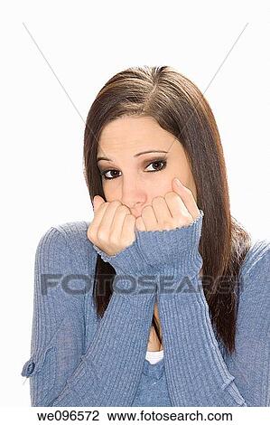 Very depressed Caucasian woman on a white background View Large Photo Image Stock Image - Very depressed Caucasian woman on a white background. Fotosearch