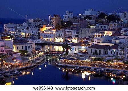 View of Agios Nikolaos at Dusk, Crete, Greek Islands View Large Photo Image Stock Image - View of Agios Nikolaos at Dusk, Crete, Greek Islands. Fotosearch