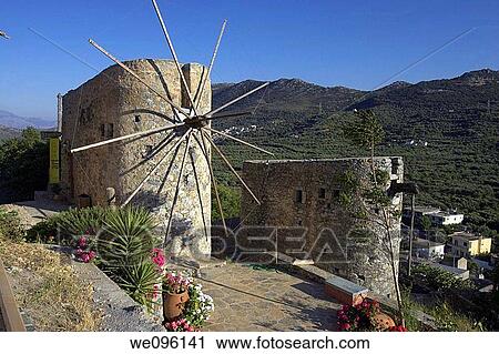 Stock Image - Windmill, Agios Nikolaos, Crete. Fotosearch