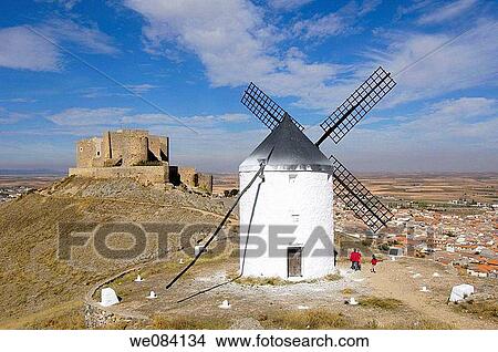 Windmill and Knights Hospitaller's fortress (12th century), Consuegra. Route of Don Quixote, Toledo province, Castilla-La Mancha, Spain View Large Photo Image Picture - Windmill and Knights Hospitaller's fortress (12th century), Consuegra. Route of Don Quixote, Toledo province, Castilla-La Mancha, Spain. Fotosearch