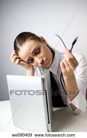 Woman Holding Data Cables View Large Photo Image Stock Photo - Woman Holding Data Cables. Fotosearch