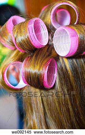 Woman's hair on curlers View Large Photo Image Stock Photography - Woman's hair on curlers. Fotosearch
