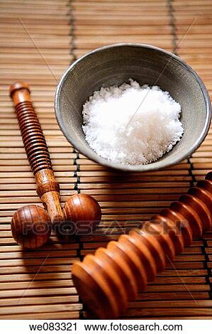 Wooden massage tools with a salt bowl View Large Photo Image Stock Image - Wooden massage tools with a salt bowl. Fotosearch