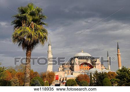 Ancient Hagia Sophia with palm tree and clouds in Istanbul Turkey View Large Photo Image Stock Photography - Ancient Hagia Sophia with palm tree and clouds in Istanbul Turkey. Fotosearch