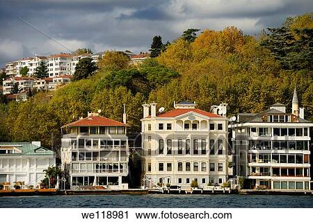 Stock Image - Apartments on the Bosphorus Strait in Istinye Mahalle Istanbul Turkey. Fotosearch