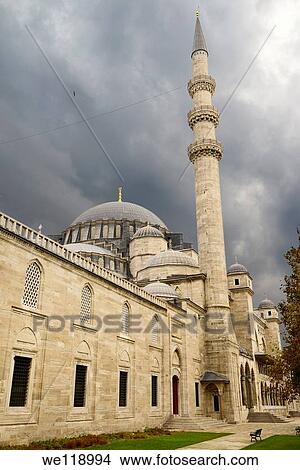 Front facade of Suleymaniye Mosque with storm clouds Istanbul Turkey View Large Photo Image Picture - Front facade of Suleymaniye Mosque with storm clouds Istanbul Turkey. Fotosearch