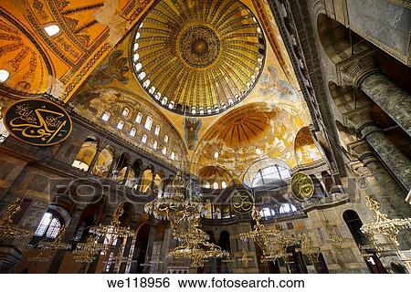 Golden domes frescoes and six winged Saraphim in the Hagia Sophia with chandeliers View Large Photo Image Stock Photograph - Golden domes frescoes and six winged Saraphim in the Hagia Sophia with chandeliers. Fotosearch