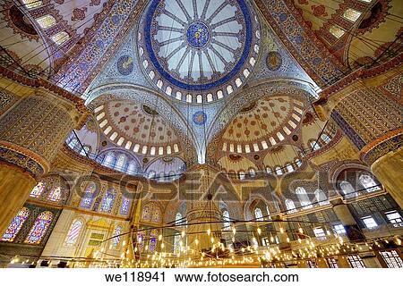 Interior Of The Blue Mosque Istanbul Turkey With Iznik Tiles
