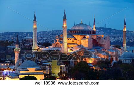 Lights on Hagia Sophia and Firuz Aga Mosque at dusk in Istanbul Turkey View Large Photo Image Stock Photograph - Lights on Hagia Sophia and Firuz Aga Mosque at dusk in Istanbul Turkey. Fotosearch
