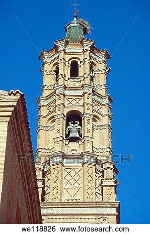Mudejar tower of La Asuncion church. La Almunia de Doña Godina, Zaragoza province, Aragon, Spain. View Large Photo Image Stock Photograph - Mudejar tower of La Asuncion church. La Almunia de Doña Godina, Zaragoza province, Aragon, Spain.. Fotosearch