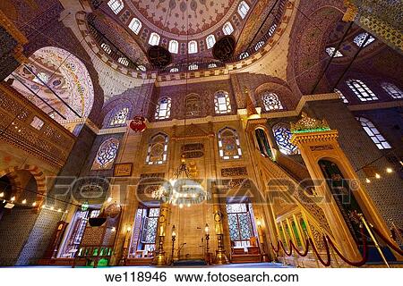 Qiblah wall of New Mosque Istanbul interior with Minbar and mihrab View Large Photo Image Stock Photograph - Qiblah wall of New Mosque Istanbul interior with Minbar and mihrab. Fotosearch