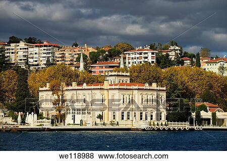 Stock Photo - Sun on Sait Halim Pasha Mansion in Yenikoy Turkey on the Bosphorus Strait. Fotosearch