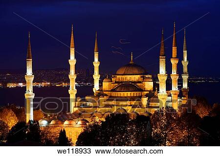 The Blue Mosque lit at twilight on the Bosphorus in Sultanahmet Istanbul Turkey View Large Photo Image Stock Image - The Blue Mosque lit at twilight on the Bosphorus in Sultanahmet Istanbul Turkey. Fotosearch