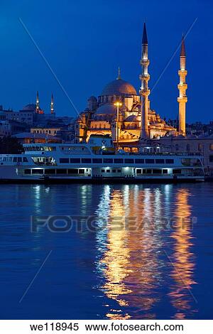 The New Mosque with Nuruosmaniye at twilight early morning with lights reflected in the Golden Horn Istanbul View Large Photo Image Stock Photography - The New Mosque with Nuruosmaniye at twilight early morning with lights reflected in the Golden Horn Istanbul. Fotosearch