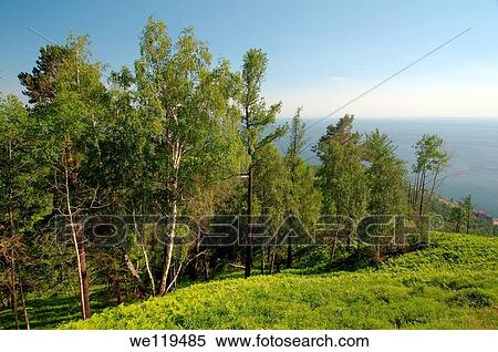 Stock Photography - Landscape, settlement Listvyanka, Lake Baikal, Irkutsk region, Siberia, Russian Federation. Fotosearch